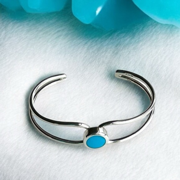 Vintage 950 Sterling Silver Mexico Turquoise Split Cuff Bracelet 7" EEUC - Picture 1 of 9